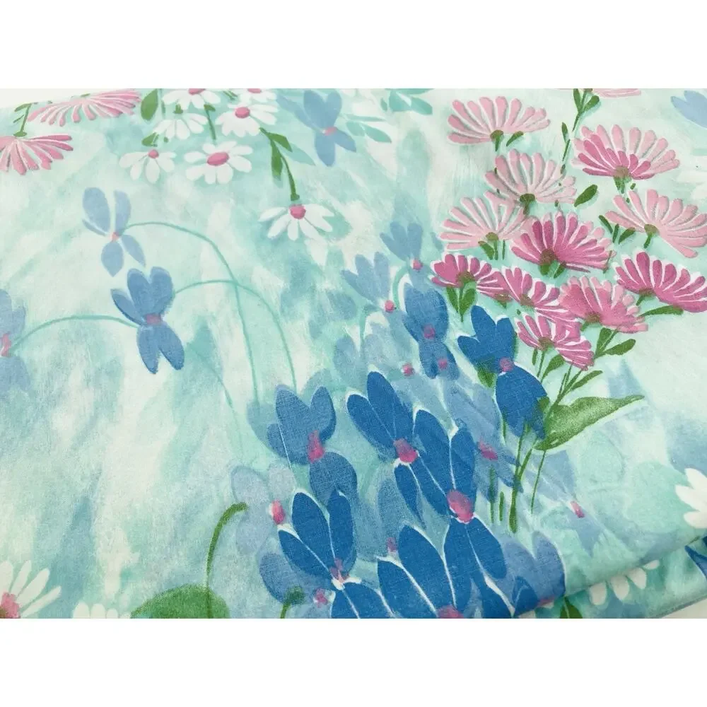 Cannon Royal Family Shangrila Flat Sheet Blue Floral Pink White Flowers Duvet Co